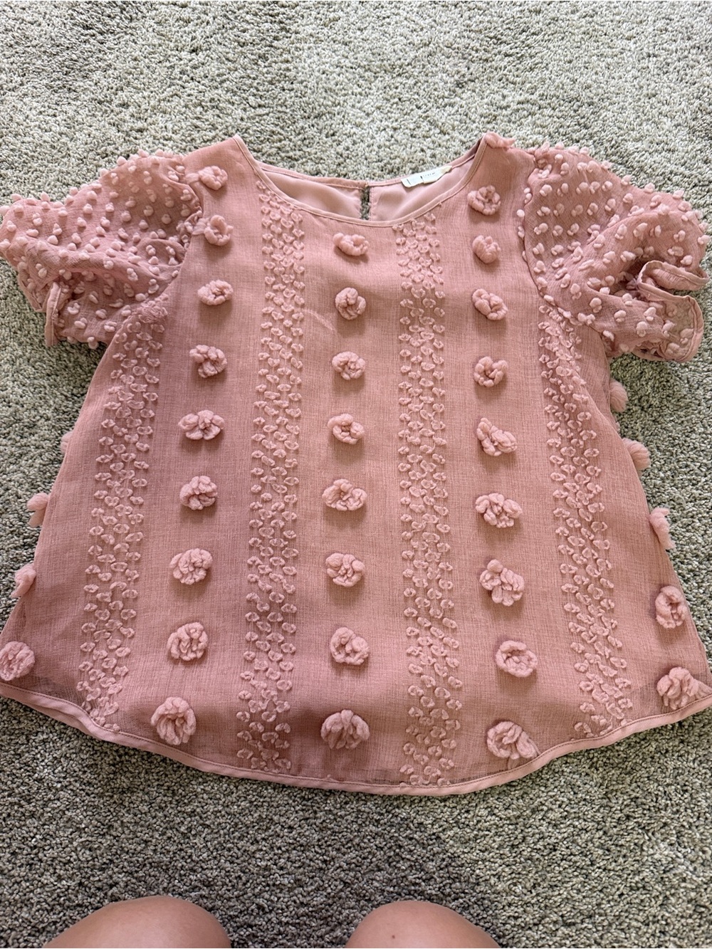 Pink Textured Pom-Pom Short Sleeve Top